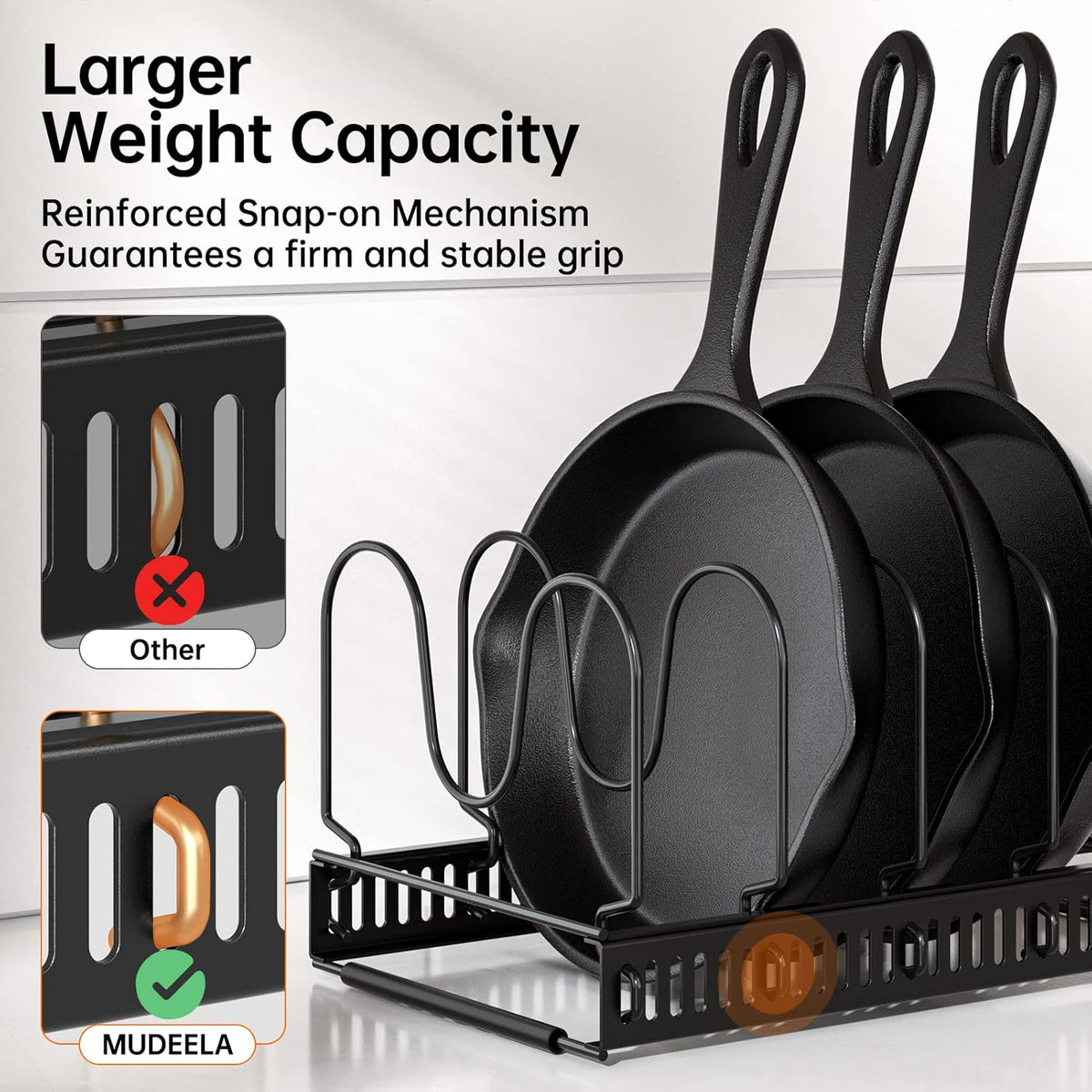 Expandable Pot Pan Lid Organizers inside Cabinet, 10 Divider-Black | Expandable 11.8–22.9", 10 Adjustable Divider, Tool-Free Assembly, Non-Slip, Scratch-Proof, For Pan Lid Cutting Board Bakeware