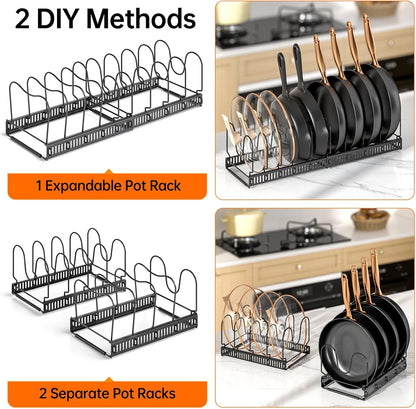 Expandable Pot Pan Lid Organizers inside Cabinet, 10 Divider-Black | Expandable 11.8–22.9", 10 Adjustable Divider, Tool-Free Assembly, Non-Slip, Scratch-Proof, For Pan Lid Cutting Board Bakeware