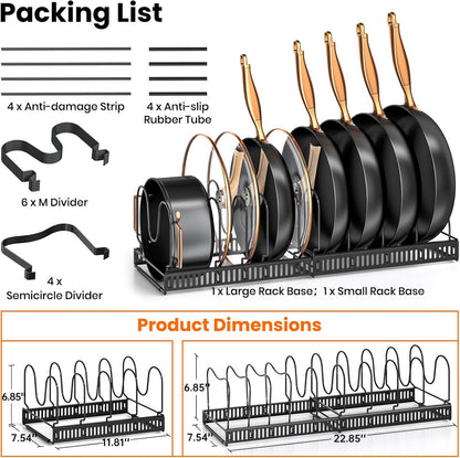 Expandable Pot Pan Lid Organizers inside Cabinet, 10 Divider-Black | Expandable 11.8–22.9", 10 Adjustable Divider, Tool-Free Assembly, Non-Slip, Scratch-Proof, For Pan Lid Cutting Board Bakeware