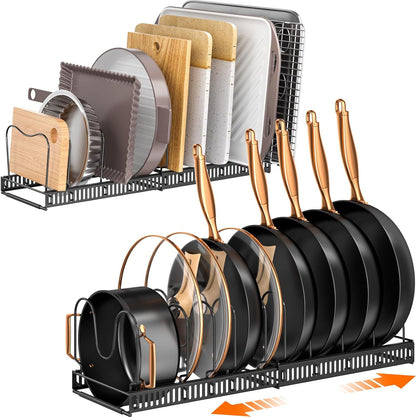 Expandable Pot Pan Lid Organizers inside Cabinet, 10 Divider-Black | Expandable 11.8–22.9", 10 Adjustable Divider, Tool-Free Assembly, Non-Slip, Scratch-Proof, For Pan Lid Cutting Board Bakeware