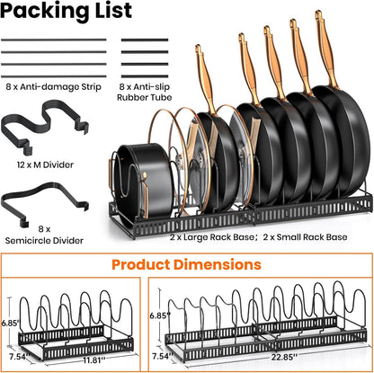 Expandable Pot Pan Lid Organizers inside Cabinet, 10 Divider-Black | Expandable 11.8–22.9", 10 Adjustable Divider, Tool-Free Assembly, Non-Slip, Scratch-Proof, For Pan Lid Cutting Board Bakeware