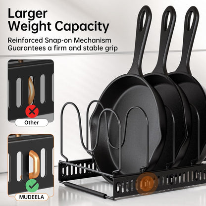 Expandable Pot Pan Lid Organizers inside Cabinet, 10 Divider-Black | Expandable 11.8–22.9", 10 Adjustable Divider, Tool-Free Assembly, Non-Slip, Scratch-Proof, For Pan Lid Cutting Board Bakeware
