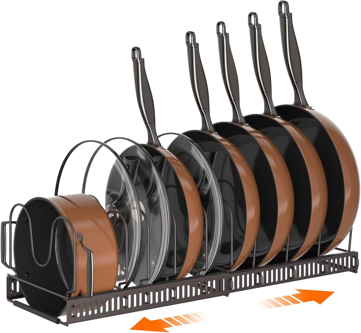Expandable Pot Pan Lid Organizers inside Cabinet, 10 Divider-Black | Expandable 11.8–22.9", 10 Adjustable Divider, Tool-Free Assembly, Non-Slip, Scratch-Proof, For Pan Lid Cutting Board Bakeware