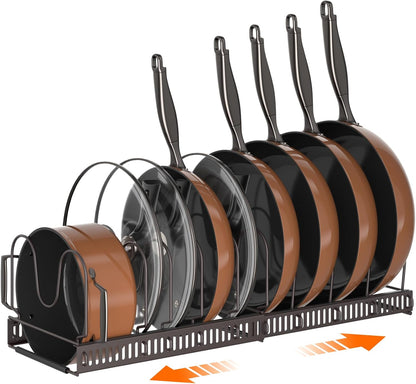 Expandable Pot Pan Lid Organizers inside Cabinet, 10 Divider-Black | Expandable 11.8–22.9", 10 Adjustable Divider, Tool-Free Assembly, Non-Slip, Scratch-Proof, For Pan Lid Cutting Board Bakeware