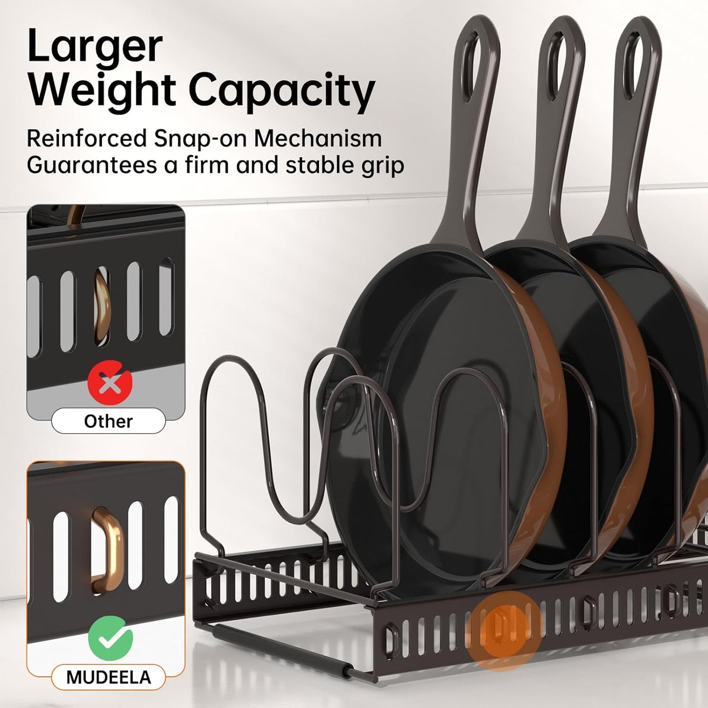Expandable Pot Pan Lid Organizers inside Cabinet, 10 Divider-Black | Expandable 11.8–22.9", 10 Adjustable Divider, Tool-Free Assembly, Non-Slip, Scratch-Proof, For Pan Lid Cutting Board Bakeware