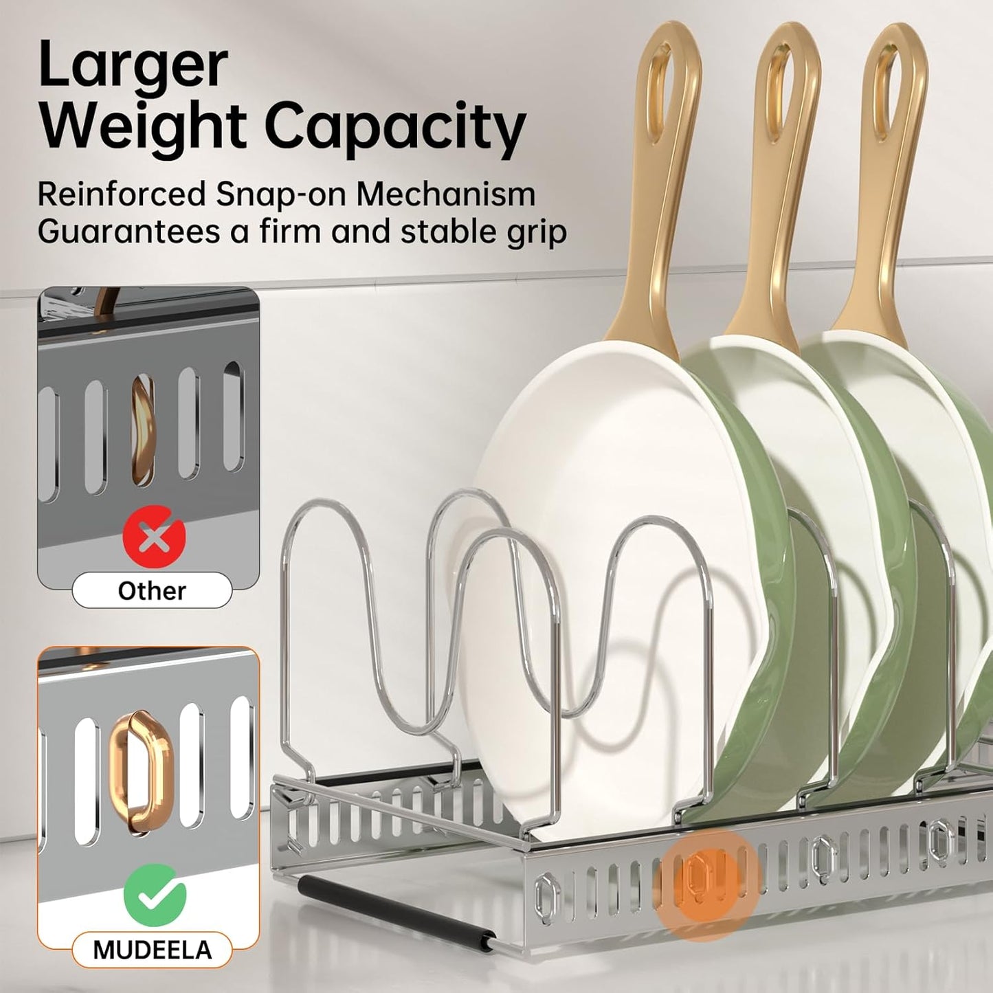 Expandable Pot Pan Lid Organizers inside Cabinet, 10 Divider-Black | Expandable 11.8–22.9", 10 Adjustable Divider, Tool-Free Assembly, Non-Slip, Scratch-Proof, For Pan Lid Cutting Board Bakeware