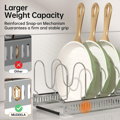 Expandable Pot Pan Lid Organizers inside Cabinet, 10 Divider-Black | Expandable 11.8–22.9", 10 Adjustable Divider, Tool-Free Assembly, Non-Slip, Scratch-Proof, For Pan Lid Cutting Board Bakeware