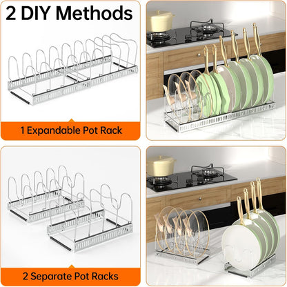 Expandable Pot Pan Lid Organizers inside Cabinet, 10 Divider-Black | Expandable 11.8–22.9", 10 Adjustable Divider, Tool-Free Assembly, Non-Slip, Scratch-Proof, For Pan Lid Cutting Board Bakeware