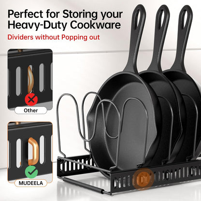 Expandable Pot Pan Lid Organizers inside Cabinet, 10 Divider-Black | Expandable 11.8–22.9", 10 Adjustable Divider, Tool-Free Assembly, Non-Slip, Scratch-Proof, For Pan Lid Cutting Board Bakeware