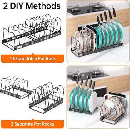 Expandable Pot Pan Lid Organizers inside Cabinet, 10 Divider-Black | Expandable 11.8–22.9", 10 Adjustable Divider, Tool-Free Assembly, Non-Slip, Scratch-Proof, For Pan Lid Cutting Board Bakeware