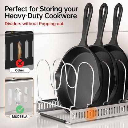Expandable Pot Pan Lid Organizers inside Cabinet, 10 Divider-Black | Expandable 11.8–22.9", 10 Adjustable Divider, Tool-Free Assembly, Non-Slip, Scratch-Proof, For Pan Lid Cutting Board Bakeware