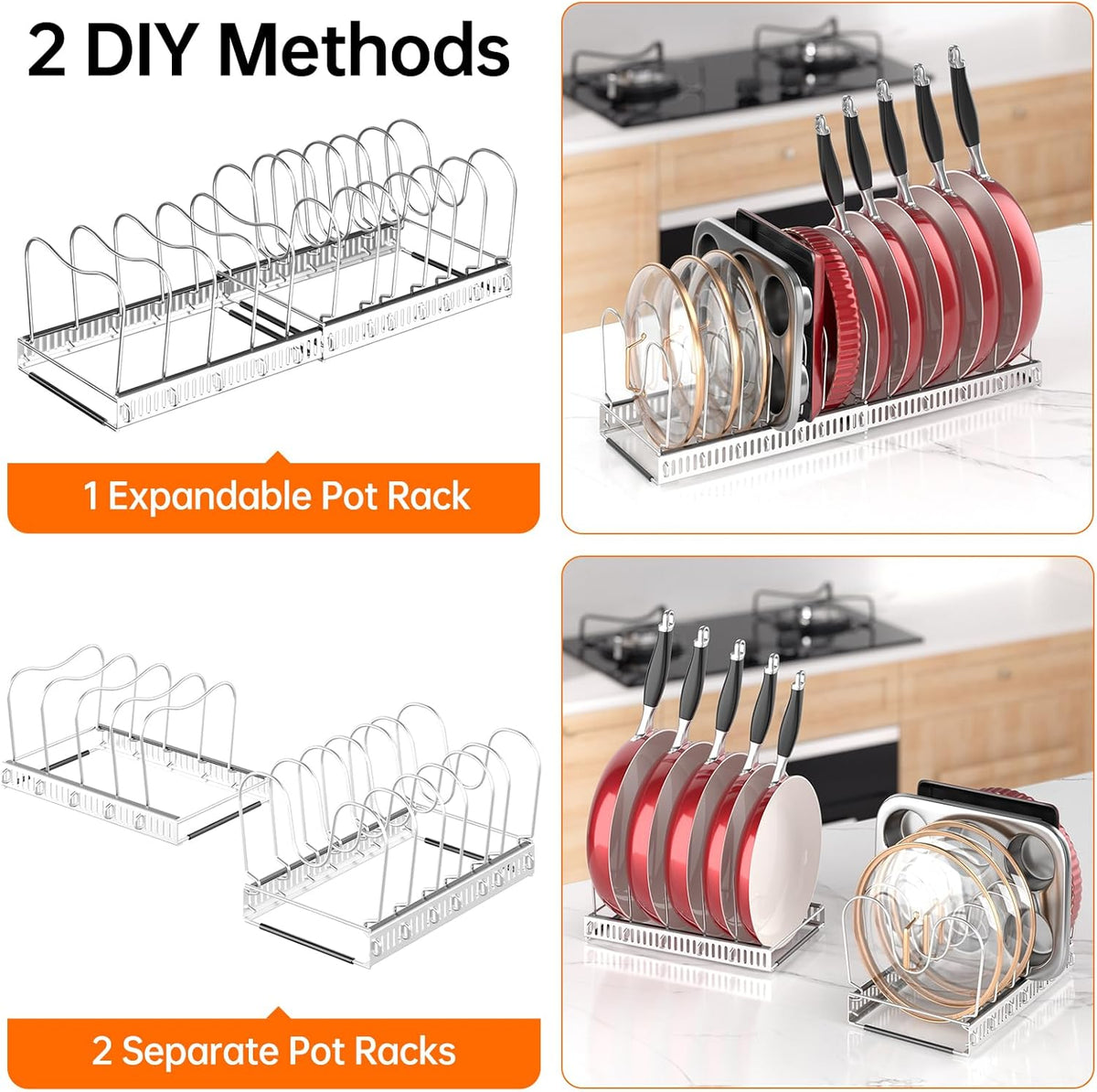 Expandable Pot Pan Lid Organizers inside Cabinet, 10 Divider-Black | Expandable 11.8–22.9", 10 Adjustable Divider, Tool-Free Assembly, Non-Slip, Scratch-Proof, For Pan Lid Cutting Board Bakeware