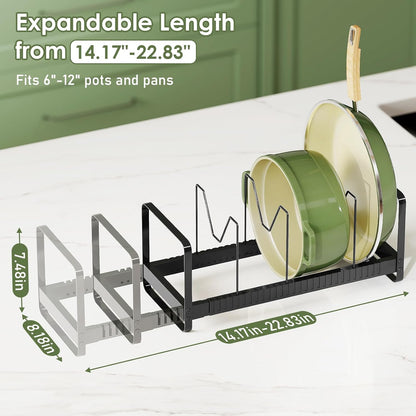 Expandable Pot Pan Lid Organizers inside Cabinet, 10 Divider-Black | Expandable 11.8–22.9", 10 Adjustable Divider, Tool-Free Assembly, Non-Slip, Scratch-Proof, For Pan Lid Cutting Board Bakeware