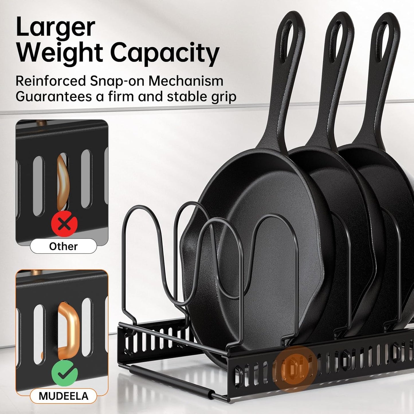 Expandable Pot Pan Lid Organizers inside Cabinet, 10 Divider-Black | Expandable 11.8–22.9", 10 Adjustable Divider, Tool-Free Assembly, Non-Slip, Scratch-Proof, For Pan Lid Cutting Board Bakeware