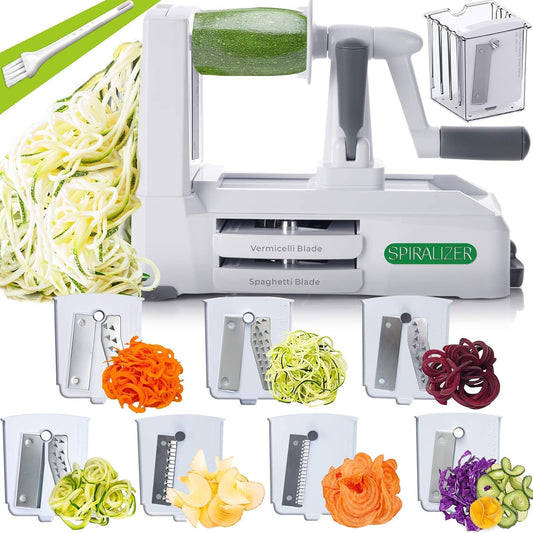 7-Blade Vegetable Slicer, Strongest-and-Heaviest Spiral Slicer, Best Veggie Pasta Spaghetti Maker for Keto/Paleo/Non-Gluten, Comes with 4 Recipe Ebooks