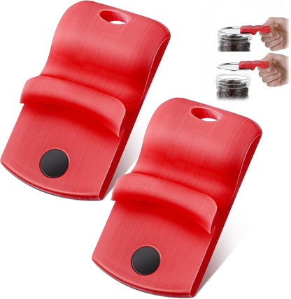 2 Pack Canning Jar Opener with Magnets, Mason Jar Opener For Canning Lids, Regular and Wide Mouth Lids, Powerful Magnet for Easy Refrigerator Storage, Releases Vacuum Seal– Patent Pending(Red)
