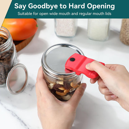 2 Pack Canning Jar Opener with Magnets, Mason Jar Opener For Canning Lids, Regular and Wide Mouth Lids, Powerful Magnet for Easy Refrigerator Storage, Releases Vacuum Seal– Patent Pending(Red)