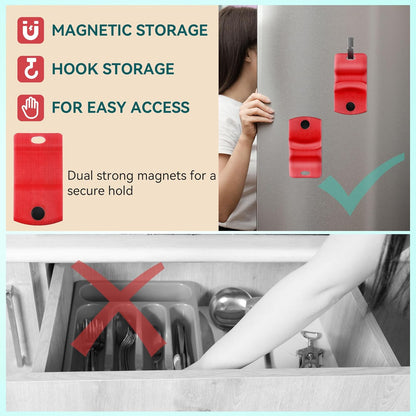 2 Pack Canning Jar Opener with Magnets, Mason Jar Opener For Canning Lids, Regular and Wide Mouth Lids, Powerful Magnet for Easy Refrigerator Storage, Releases Vacuum Seal– Patent Pending(Red)