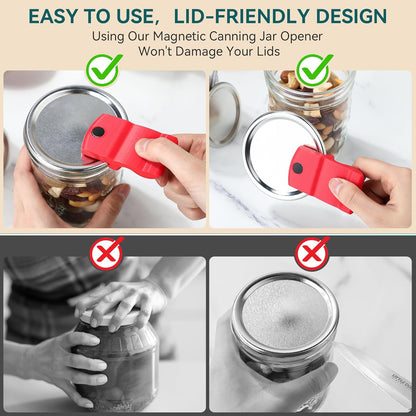 2 Pack Canning Jar Opener with Magnets, Mason Jar Opener For Canning Lids, Regular and Wide Mouth Lids, Powerful Magnet for Easy Refrigerator Storage, Releases Vacuum Seal– Patent Pending(Red)
