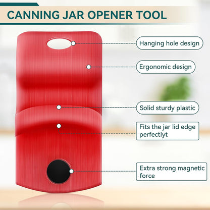 2 Pack Canning Jar Opener with Magnets, Mason Jar Opener For Canning Lids, Regular and Wide Mouth Lids, Powerful Magnet for Easy Refrigerator Storage, Releases Vacuum Seal– Patent Pending(Red)