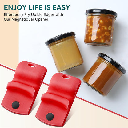 2 Pack Canning Jar Opener with Magnets, Mason Jar Opener For Canning Lids, Regular and Wide Mouth Lids, Powerful Magnet for Easy Refrigerator Storage, Releases Vacuum Seal– Patent Pending(Red)