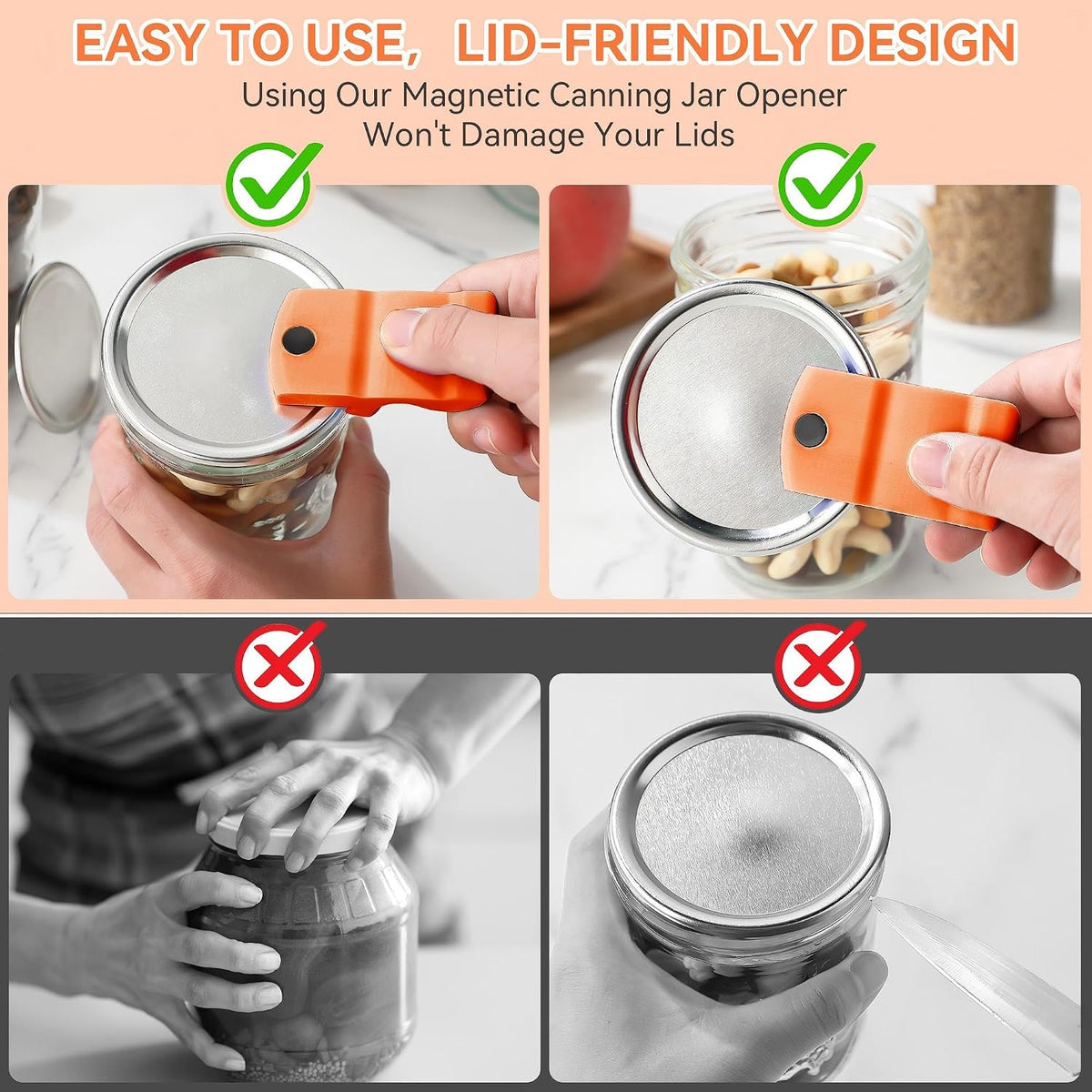 2 Pack Canning Jar Opener with Magnets, Mason Jar Opener For Canning Lids, Regular and Wide Mouth Lids, Powerful Magnet for Easy Refrigerator Storage, Releases Vacuum Seal– Patent Pending(Red)