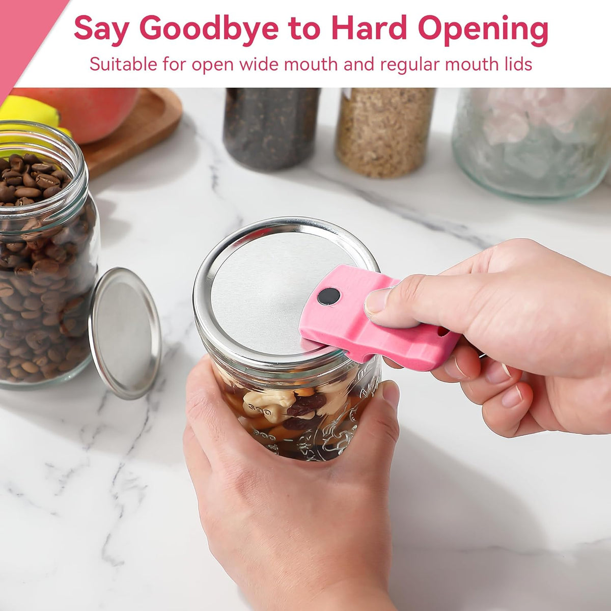 2 Pack Canning Jar Opener with Magnets, Mason Jar Opener For Canning Lids, Regular and Wide Mouth Lids, Powerful Magnet for Easy Refrigerator Storage, Releases Vacuum Seal– Patent Pending(Red)
