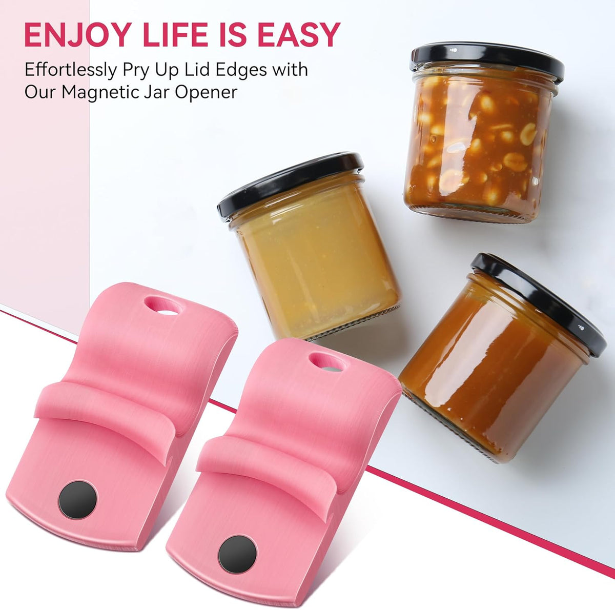 2 Pack Canning Jar Opener with Magnets, Mason Jar Opener For Canning Lids, Regular and Wide Mouth Lids, Powerful Magnet for Easy Refrigerator Storage, Releases Vacuum Seal– Patent Pending(Red)
