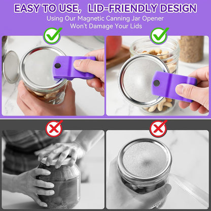 2 Pack Canning Jar Opener with Magnets, Mason Jar Opener For Canning Lids, Regular and Wide Mouth Lids, Powerful Magnet for Easy Refrigerator Storage, Releases Vacuum Seal– Patent Pending(Red)