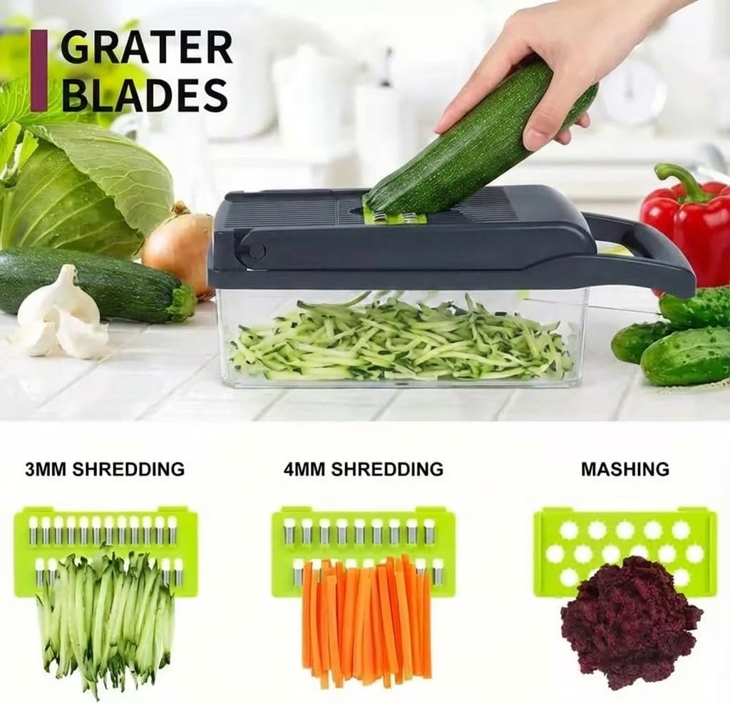 All in One Vegetable Chopper, 16 Blade Slicer for Kitchen, Food Chopper, Vegetable Slicer and Spiralizer, Cutter, Dicer, Grater, Kitchen Gadgets Sets with Container