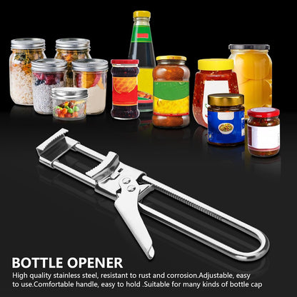 Jar & Bottle Opener, Adjustable Multifunctional Stainless Steel Can Opener Jar Lid Gripper, Manual,Kitchen Accessories