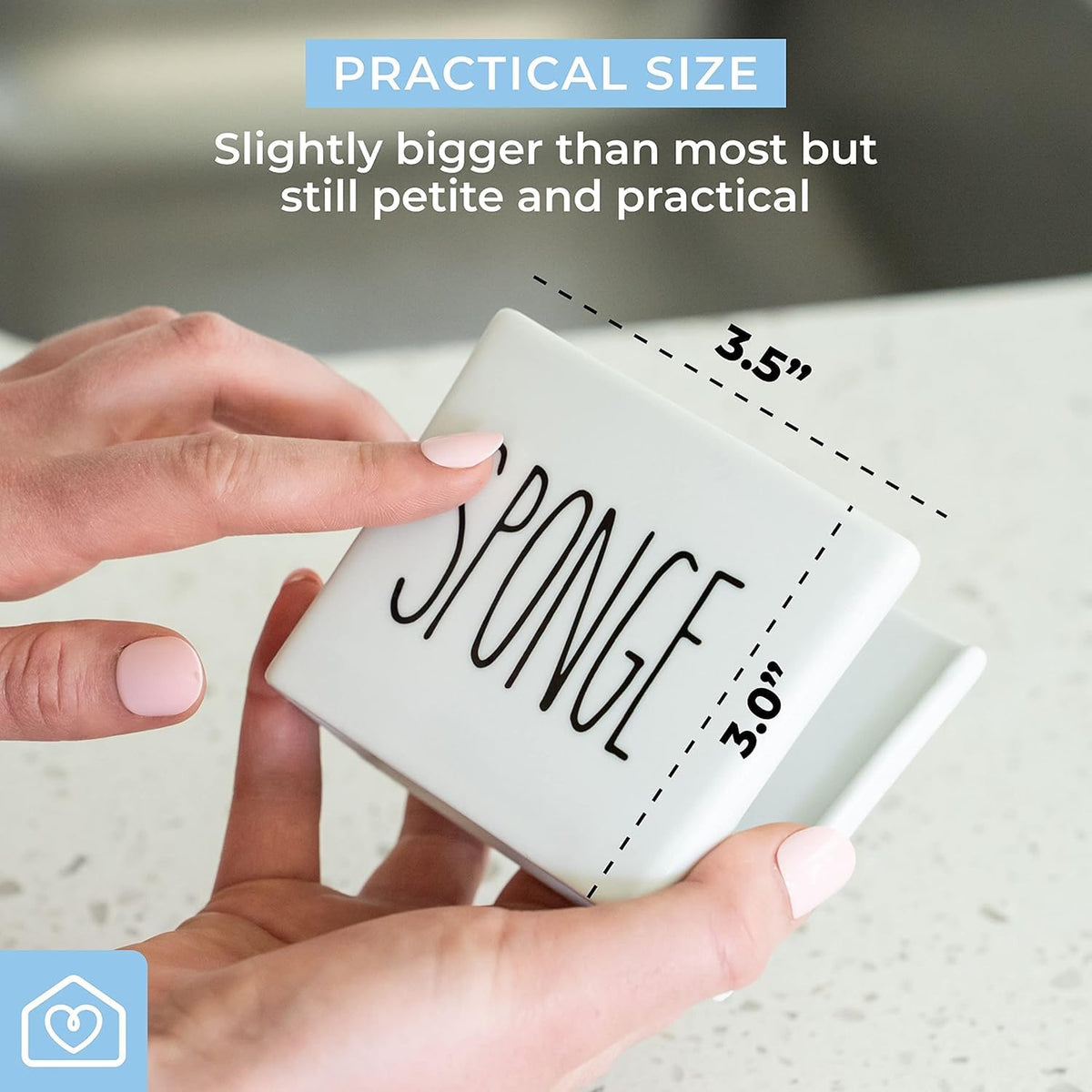 Porcelain Sponge Holder for Kitchen Sink. Compact Sink Caddy Organizer - Scrub Daddy Compatible Dish Sponge Holder. Ceramic Black and White Kitchen Decor and Cute Kitchen Accessories