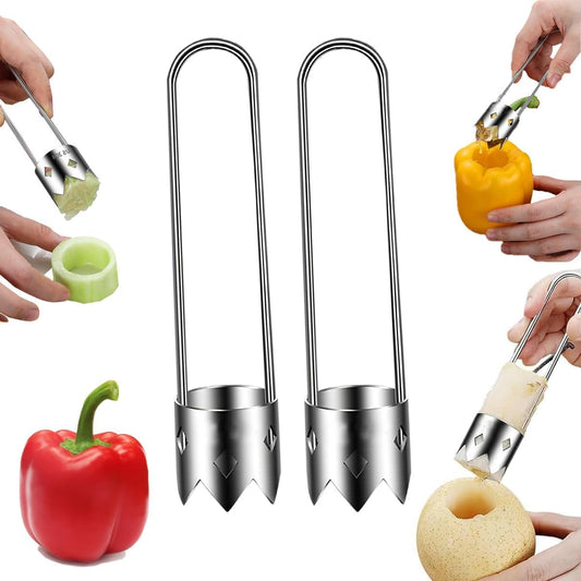 Red Bell Pepper Corer 2 PCS, Jalapeno Corer & Apple Stainless Steel Fruit and Vegetable Corer Gadgets, Core Remover Tool for Zucchini, Tomato, Pear and More Practical Kitchen Tools