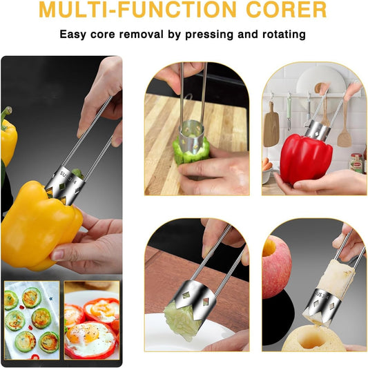 Red Bell Pepper Corer 2 PCS, Jalapeno Corer & Apple Stainless Steel Fruit and Vegetable Corer Gadgets, Core Remover Tool for Zucchini, Tomato, Pear and More Practical Kitchen Tools
