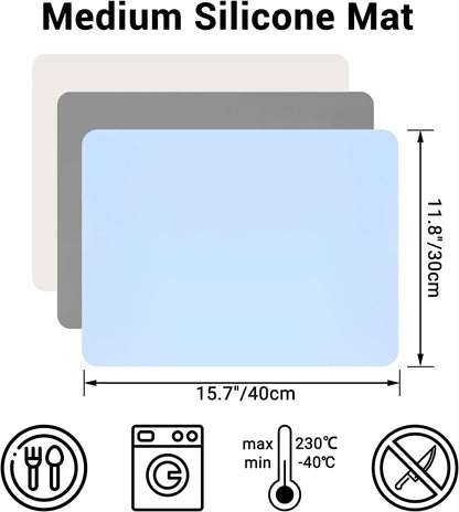 3Pack Silicone Sheet for Crafts, Resin Jewelry Casting Molds Mat, Food Grade Silicone Placemat, Multipurpose Table Protector, Nonstick Nonskid Heat-Resistant, Black&Gray&Beige (15.7x11.8inch)
