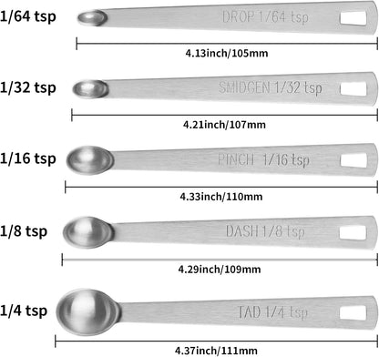 5PCS Small Measuring Spoons Set Teaspoon 1/4 1/8 1/16 1/32 1/64 tsp
