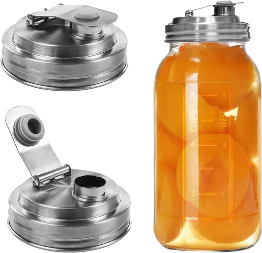 2 Pack Wide Mouth Mason Jar Stainless Steel Pour Spout Lid | Reusable Mason Jar Lids, for 86MM Ball Wide Mouth Mason Jars, Leak Proof Seal, for Drinking Salad Dressing & Food Storing