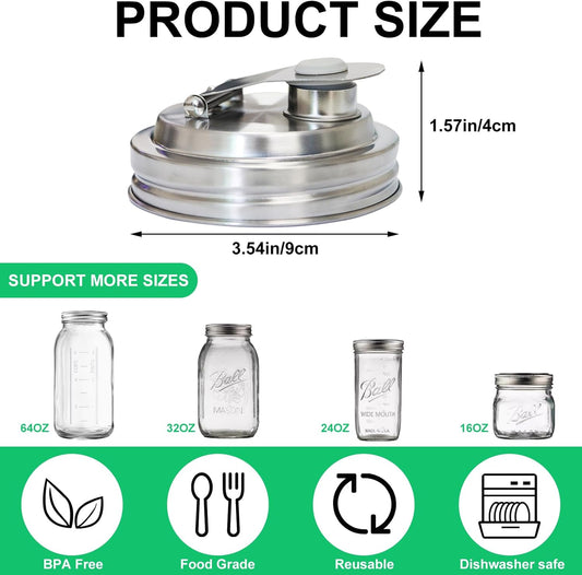 2 Pack Wide Mouth Mason Jar Stainless Steel Pour Spout Lid | Reusable Mason Jar Lids, for 86MM Ball Wide Mouth Mason Jars, Leak Proof Seal, for Drinking Salad Dressing & Food Storing
