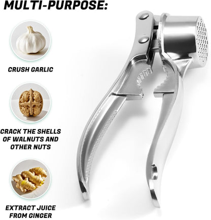 Aluminum Garlic Press with Peeler Dual Use for Garlic Nuts Ginger