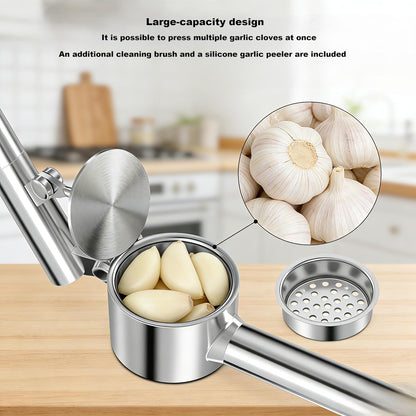 Aluminum Garlic Press with Peeler Dual Use for Garlic Nuts Ginger