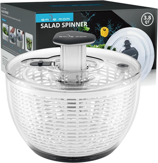 Salad Spinner Small Lettuce Spinner Kitchen Gadgets Vegetable Washer, High Efficiency for Home Kitchen Washing & Drying Leafy Vegetables, One-Handed Handle Easy Press 3.8 Qt White
