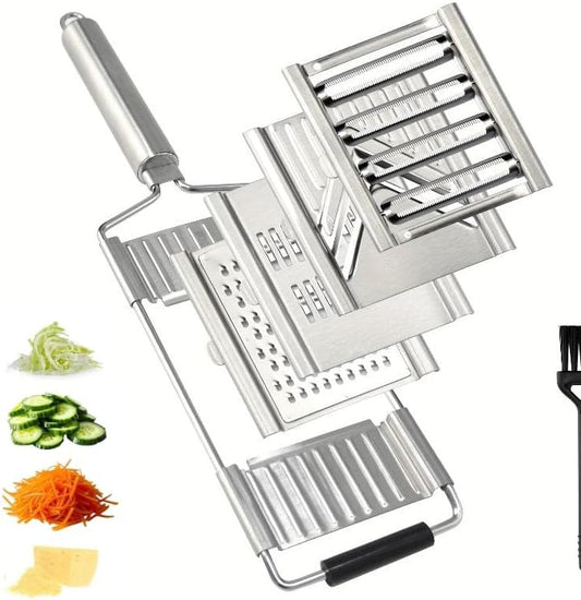 4-in-1 Vegetable Cutter with Cheese Grater, Stainless Steel Mandoline Slicer for Kitchen, Carrot Cucumber Cabbage Shredder, with Hook for Easy-Hang Storage