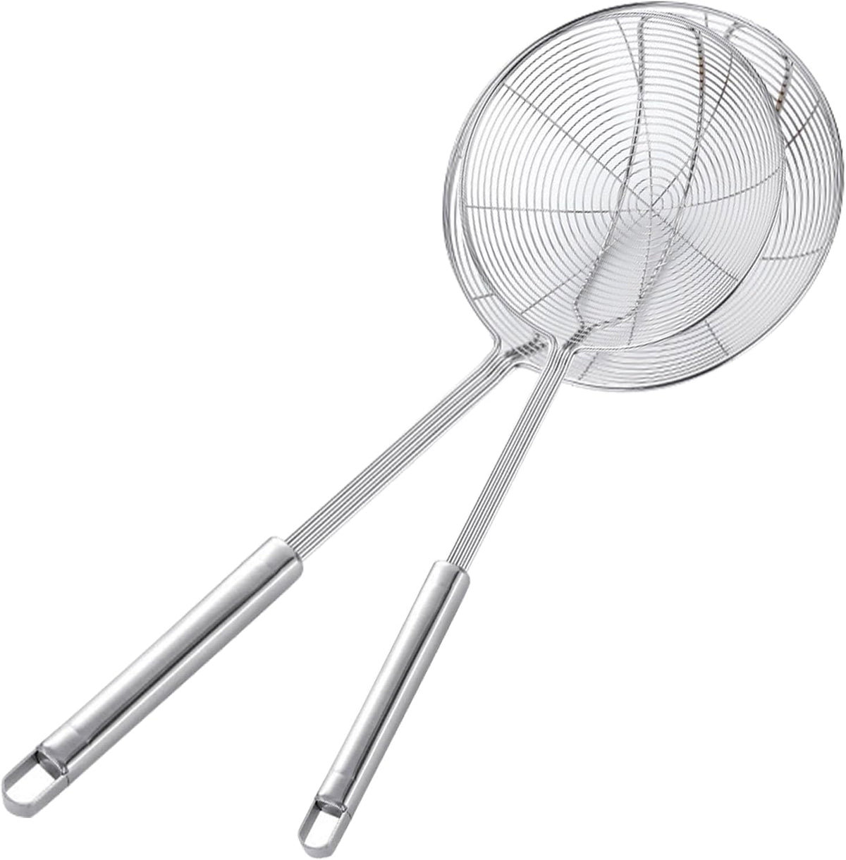 Stainless Steel Spider Skimmer, Set of 2 Professional Kitchen Pasta Strainer Spoon with Long Handle (L17 x D7.5 and L15.7 x D6)