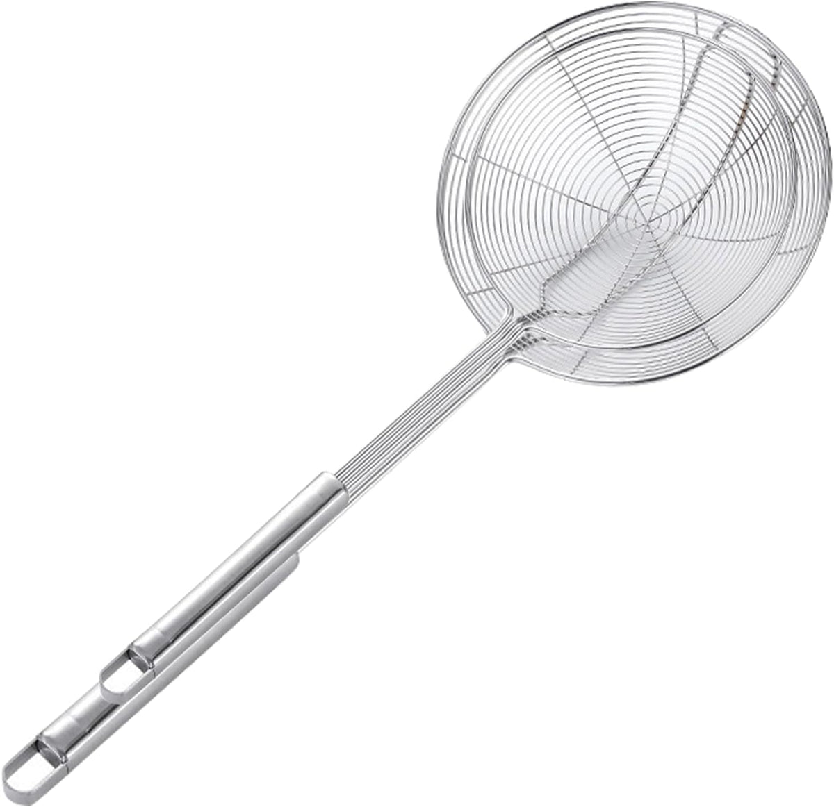 Stainless Steel Spider Skimmer, Set of 2 Professional Kitchen Pasta Strainer Spoon with Long Handle (L17 x D7.5 and L15.7 x D6)