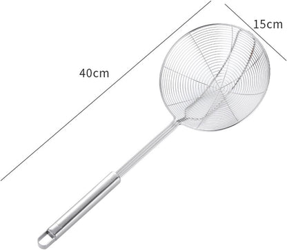 Stainless Steel Spider Skimmer, Set of 2 Professional Kitchen Pasta Strainer Spoon with Long Handle (L17 x D7.5 and L15.7 x D6)