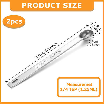 2PCS 1/4 Teaspoon Measuring Spoon Small Mini Stainless Steel Long Handle Measuring Spoons (1/4 Tsp | 1.25 Ml | 1.25 Cc) Teaspoons Measuring Spoon Measuring Teaspoons