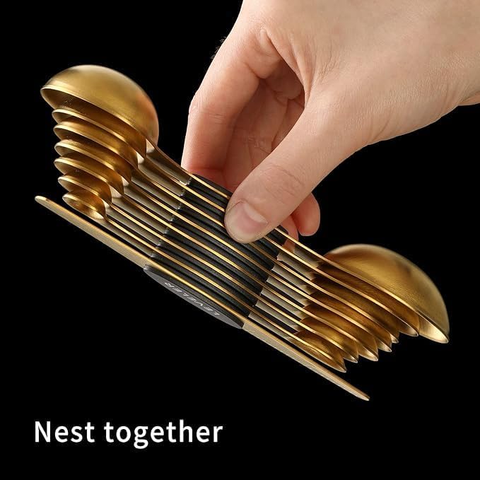 Gold Magnetic Measuring Spoons Set of 8 – Stainless Steel Stackable Dual-Sided Spoons with Leveler, Fits Spice Jars, Baking & Cooking Kitchen Tools
