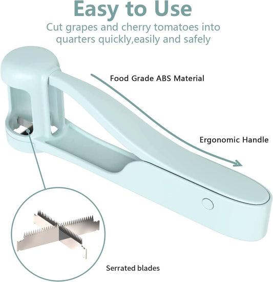 Grape Cutter for Toddlers, Grape Slicer Tool, Grape Tomato Cherry Strawberry Cutter Tools Into 4 Pieces for Vegetable Fruit Salad, Stainless Steel Quarter Grape Slicer Kitchen Gadget