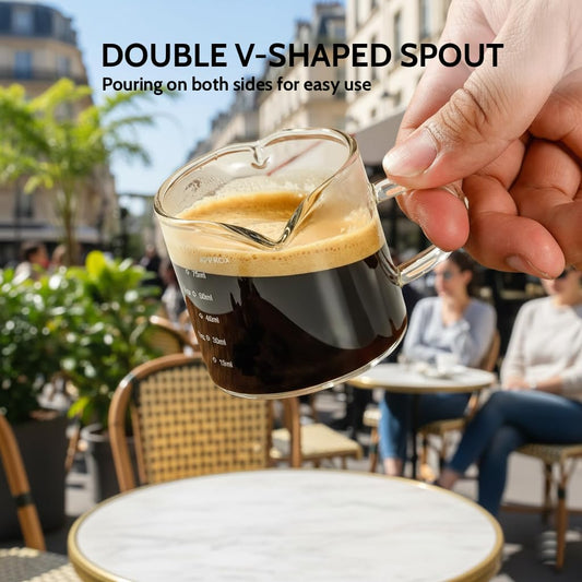 Espresso Shot Cups, Set of 2, 4 OZ Glass Measuring Cup with Handle | Coffee Bar Essentials, Milk Cup, Espresso Accessories for Machine