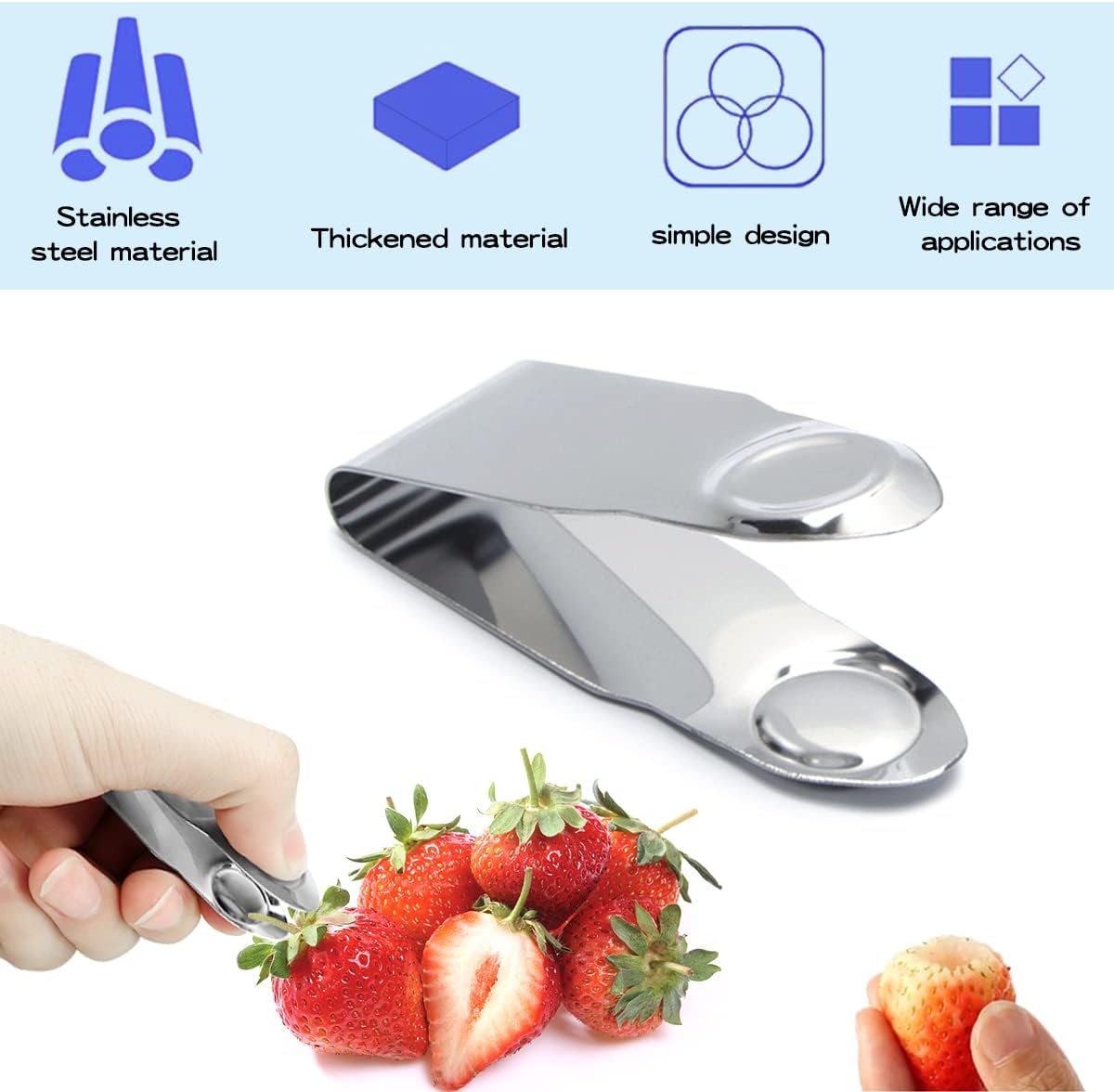 4 Pcs Stainless Steel Strawberry Huller, Fruit Stem Remover Core Tool Kitchen Gadgets for Cherry Tomato Berry, Silver